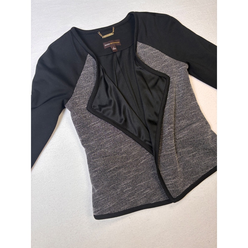 Dana Buchman Professional Open Blazer Modern Dark Academia Textured 2 Black Grey